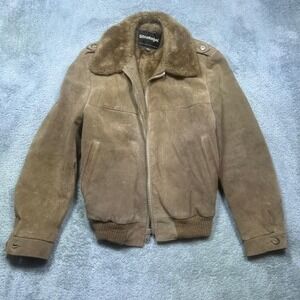 Vintage Stratojac Jacket Mens 40 Brown Suede Bomber Faux Fur Lined Full Zip SPOT